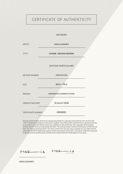 Linger - second edition — Certificate of Authenticity